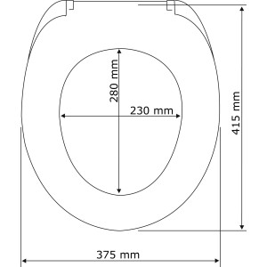Technische Zeichnung WC-Sitz Samos Taupe mit Maßen: 415x375x280 mm, Absenkautomatik.