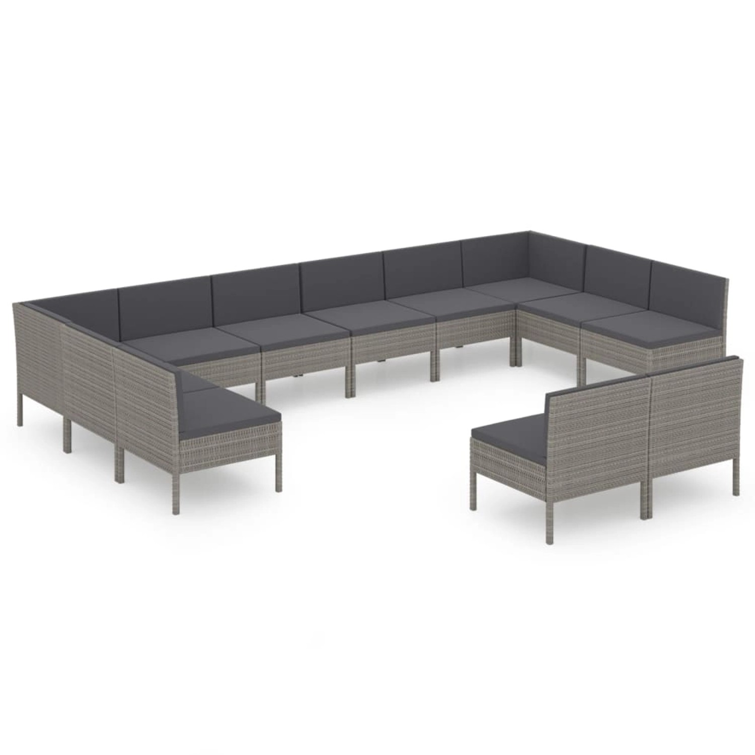 vidaXL 12-tlg Garten-Lounge-Set mit Auflagen Poly Rattan Grau Modell 11