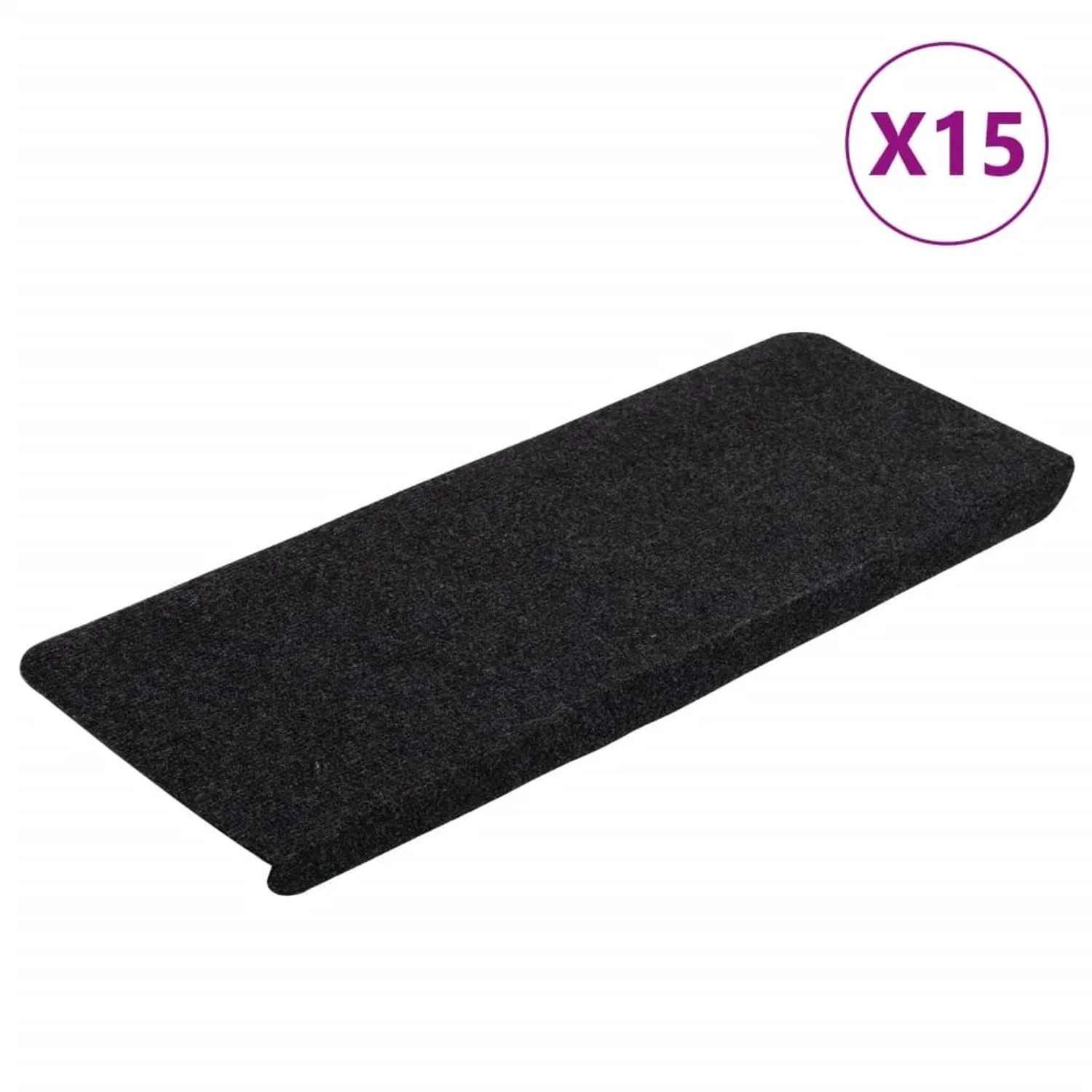 Schwarze VidaXL Stufenmatte, selbstklebend, 65x24,5 cm, 15er Set. Treppenschutz und Dekoration.