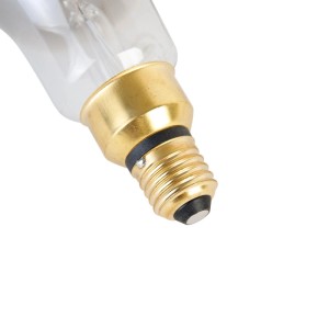 Detailaufnahme: LUEDD E27 LED Spiralfadenlampe A165, Rauchglas, goldene Fassung.