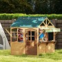 AIYAPLAY faltbares Holz-Spielhaus mit Fenstern für Kinder im Garten.