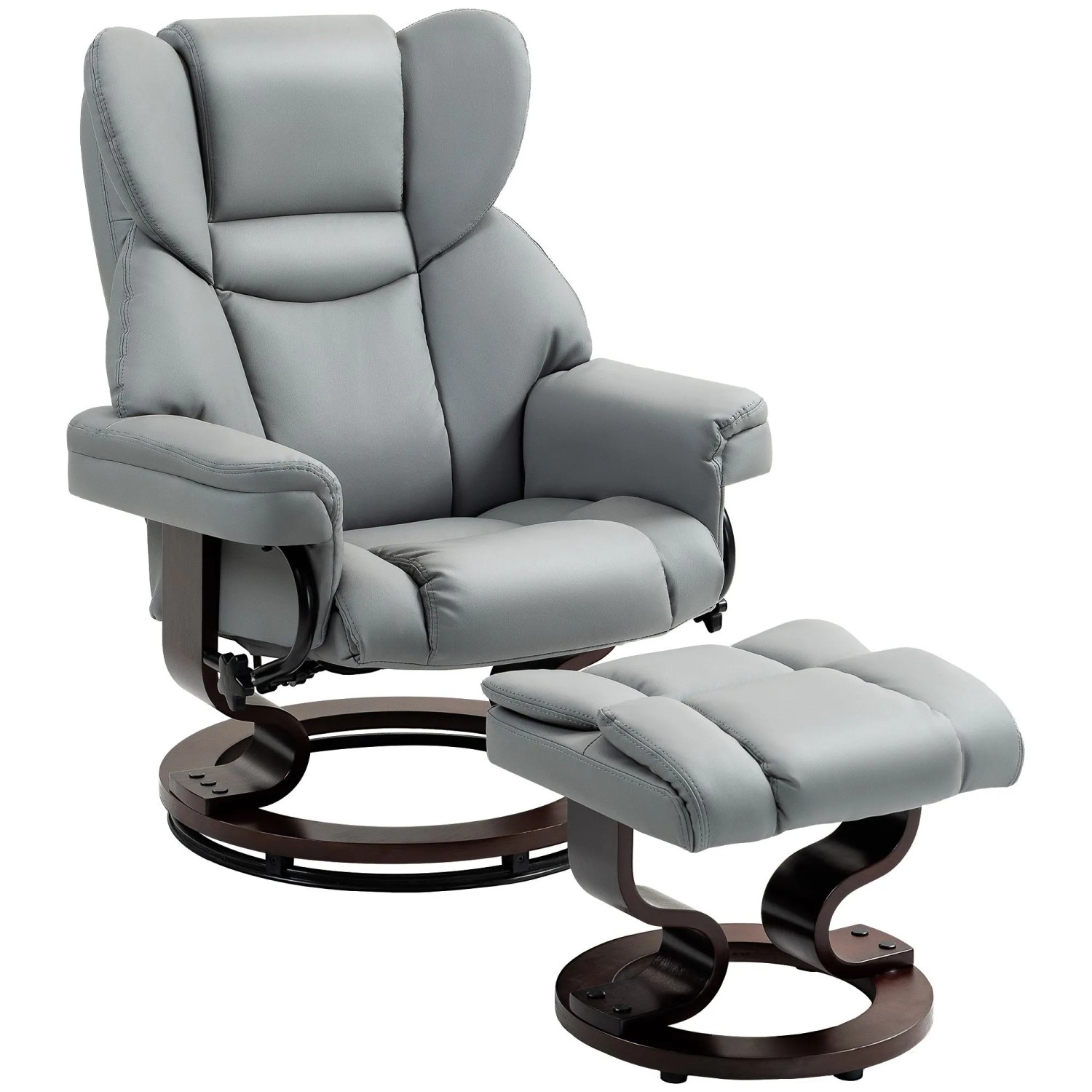 HOMCOM Relaxsessel mit Fußhocker PU-Leder 80L x 79B x 100H cm Hellgrau
