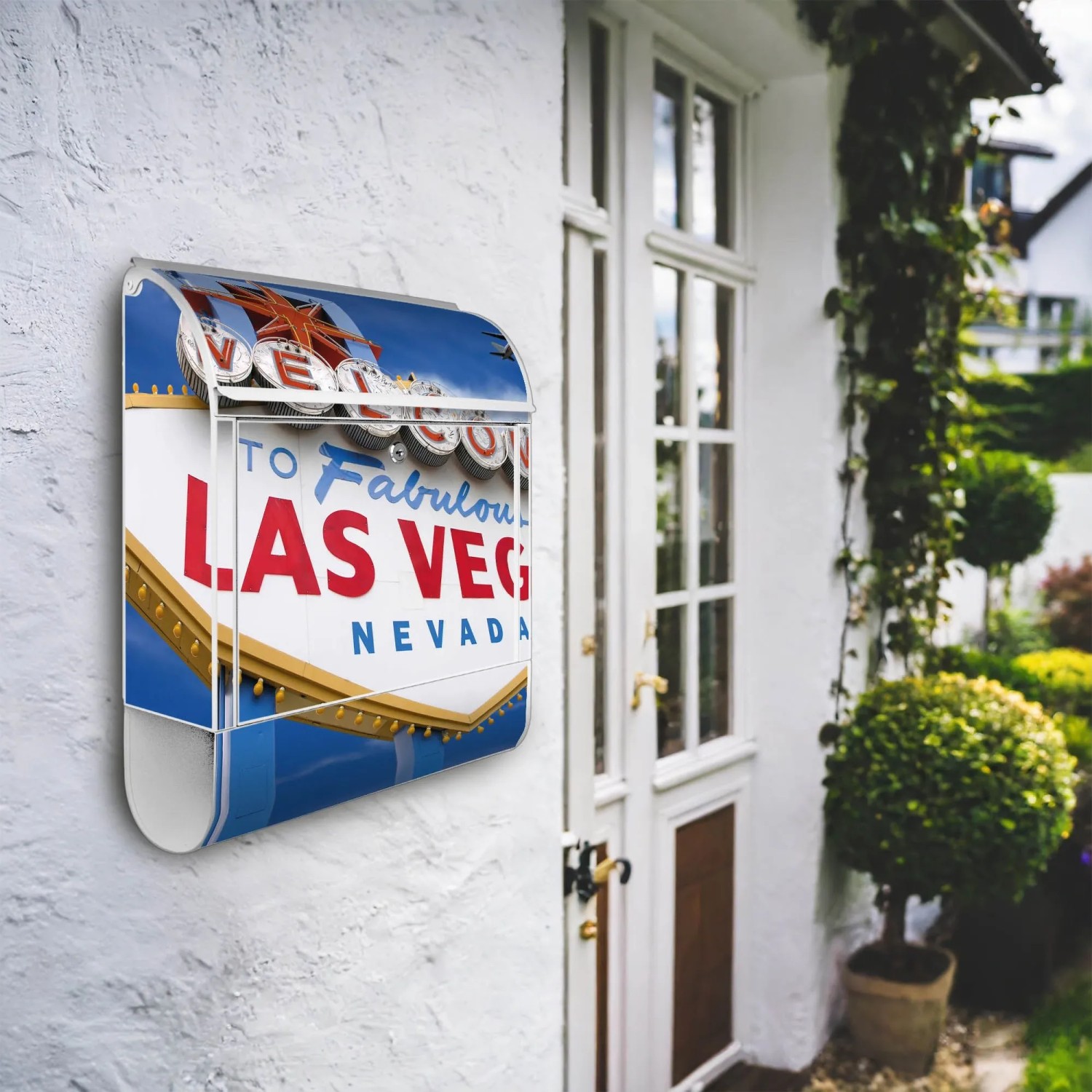 Banjado Design Briefkasten Weiß Pulverbeschichtet 39x47x14cm 2 Schlüssel Mit Zeitungsfach Motiv Las Vegas_2