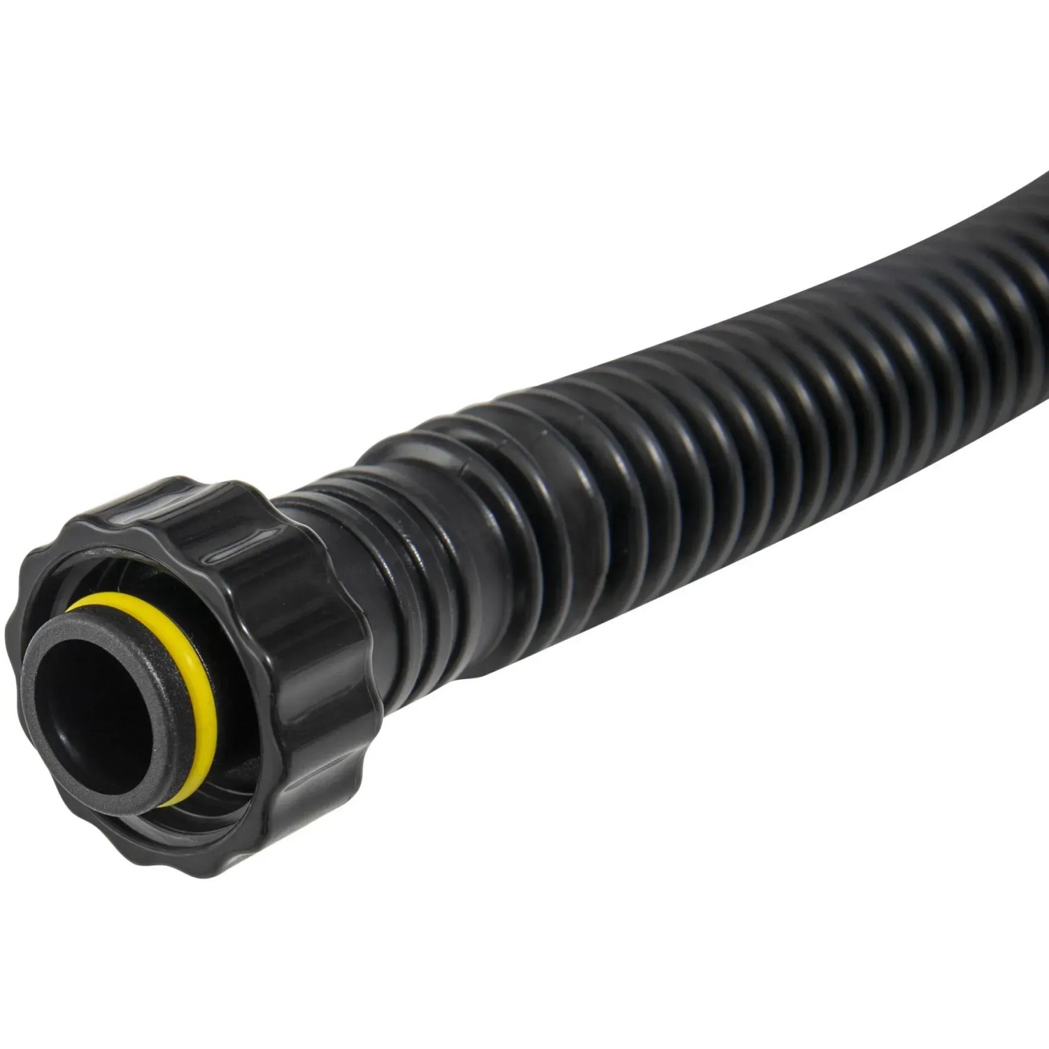 Schwarzer, flexibler Schlauch mit gelbem Dichtungsring für Bestway SUP Board.