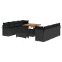 Schwarzes 11-teiliges vidaXL Garten-Sofa-Set aus Poly Rattan mit Tisch und Hockern.
