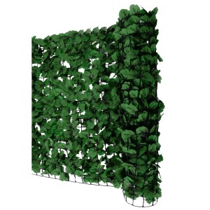 PROREGAL Balkonsichtschutz 100x300cm, dunkelgrüne Kunstblätter auf schwarzem Gitter, blickdicht für Garten & Balkon.
