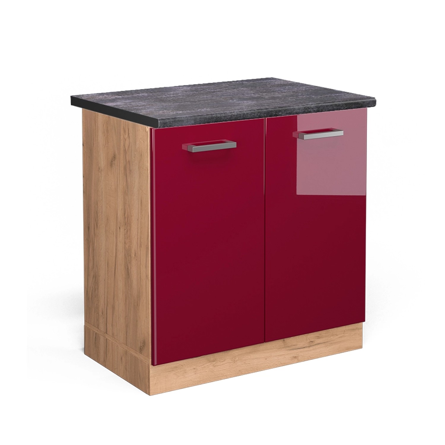 Thumbnail - Vicco Spülenunterschrank R-Line Bordeaux Hochglanz/Goldkraft Eiche 80 cm AP Anthrazit