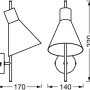Skizze der Ledvance Wandlampe Decor Tokio, schwarze Wandleuchte mit Maßen 32 cm Höhe.