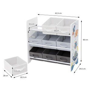 Joyz Kinderregal Weltraum mit 9 Boxen, weiß. Spielzeugregal mit Weltraum Motiven für Kinderzimmer.
