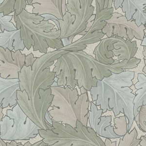 Mehrfarbige William Morris Vliestapete Acanthus mit Blättermuster.