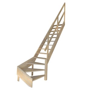 StarWood Treppe Korfu, Fichte, gewendelt rechts mit Holzgeländer. Innentreppe aus unbehandeltem Holz.