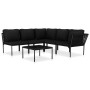 Schwarzes 6-tlg. vidaXL Garten-Lounge-Set mit Auflagen und Tisch für 5 Personen.