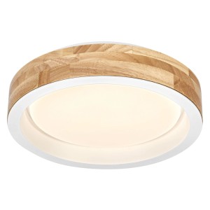 Osram LED-Deckenleuchte Orbis Mariano mit Holz-Ring, weißem Gehäuse und warmweißem Licht, dimmbar.