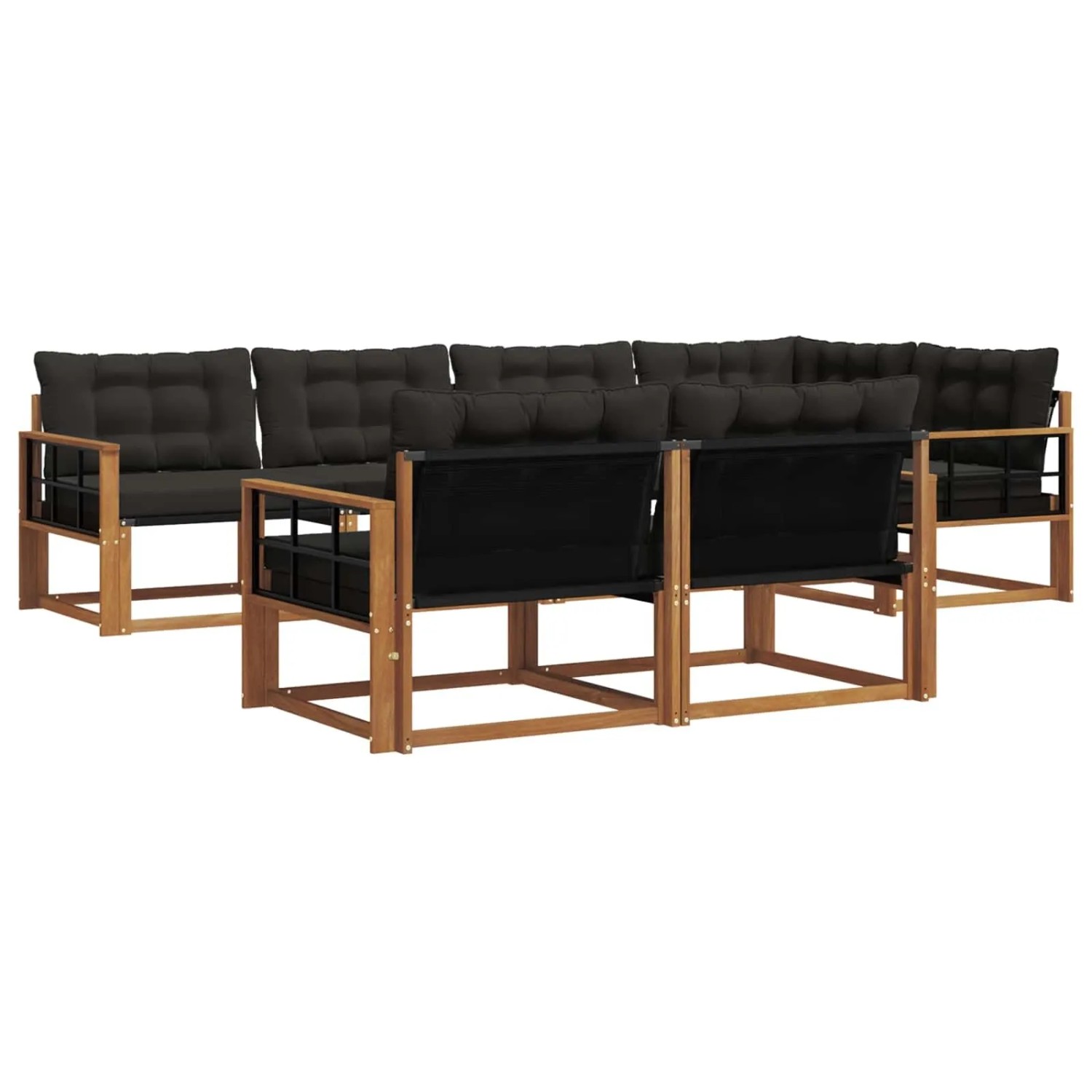 vidaXL Outdoor-Sofagarnitur mit Kissen 7-Tlg Natur und Schwarz 3369559