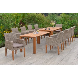Merxx Ranzano 11-tlg. Gartenmöbel-Set mit 10 Sesseln, Ausziehtisch aus Akazienholz und Kunststoffgeflecht.