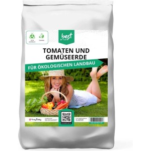 Weißer Sack Best for Home Premium Tomaten- & Gemüseerde 70 L, torffrei, mit Gartenmotiv.
