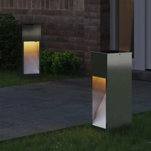 2er Set vidaXL Solar LED Wegeleuchten, silberfarben, aus galvanisiertem Stahl für den Garten.