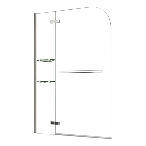 AICA Badewannenaufsatz 90x140cm mit Faltwand, Handtuchhalter und Eckregalen. Duschabtrennung aus ESG Glas.