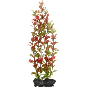 Tetra Kunstpflanze DecoArt Plant L Red Ludwigia, rote und grüne Aquariumpflanze auf dunklem Sockel.