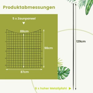 Costway 5 Stück Dekorativer Gartenzaun 98 cm Hoch Schwarz
