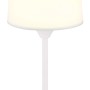 Weiße Globo LED-Tischleuchte Lunki mit Textilschirm, Metallfuß und Touchdimmer.