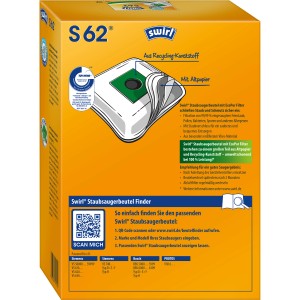 Swirl S 62 EcoPor Staubsaugerbeutel, 4 Stück. Staubbeutel für Staubsauger und Zubehör.