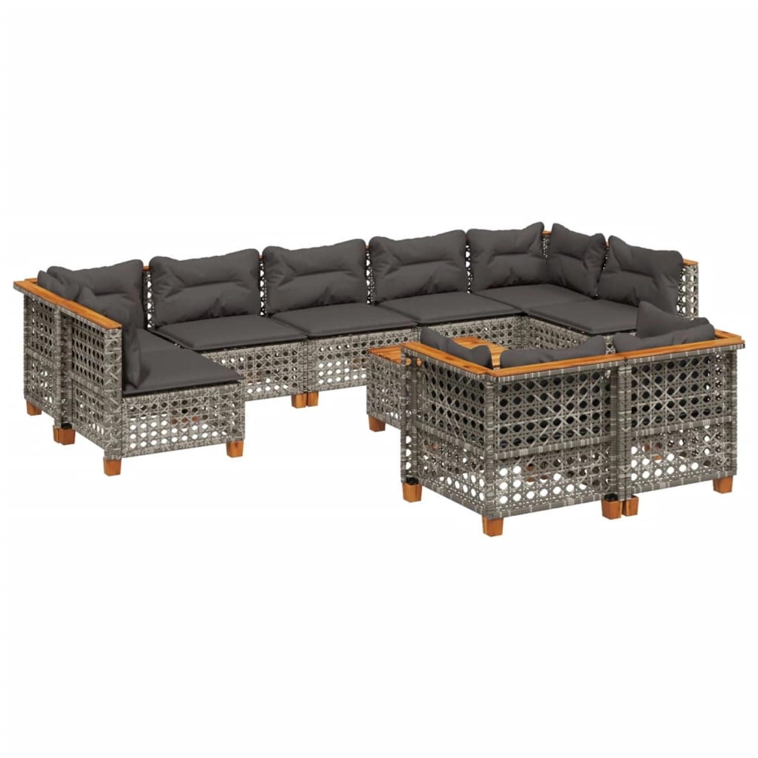 vidaXL 10-tlg Garten-Sofagarnitur mit Kissen Grau Poly Rattan Modell 116 günstig online kaufen