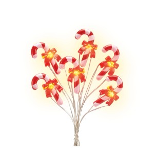 OBI LED Lichterkette mit rot-weißen Zuckerstangen, warmweiß leuchtend, batteriebetrieben, für festliche Deko.