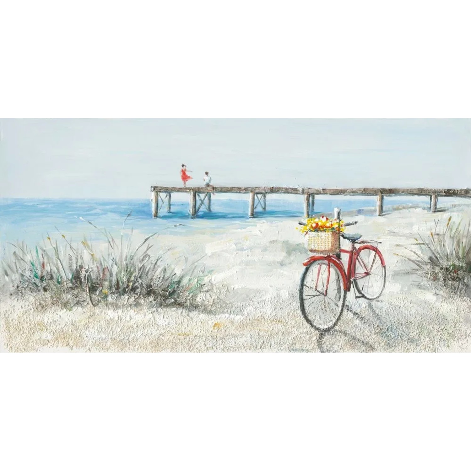 Art Universe Leinwandbild Rotes Fahrrad am Strand 70 x 140 cm