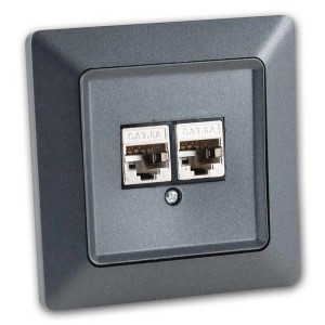 ChiliTec MILOS Netzwerkdose 2x CAT6 Anthrazit mit Rahmen