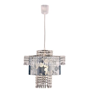 Näve Pendelleuchte Fancy Chrom: Chromfarbene Hängeleuchte mit Acrylbehang und Blumenmuster.
