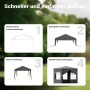 Schneller Aufbau: Grauer 3x3m Toboli Pavillon mit Dach, Beinen und Seitenwänden mit Fenstern in 4 Schritten.