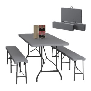 Relaxdays Bierzeltgarnitur mit 2 Bänken Stahl Grau Klappbar 180 cm x 74 cm x 73 cm 26,9 kg