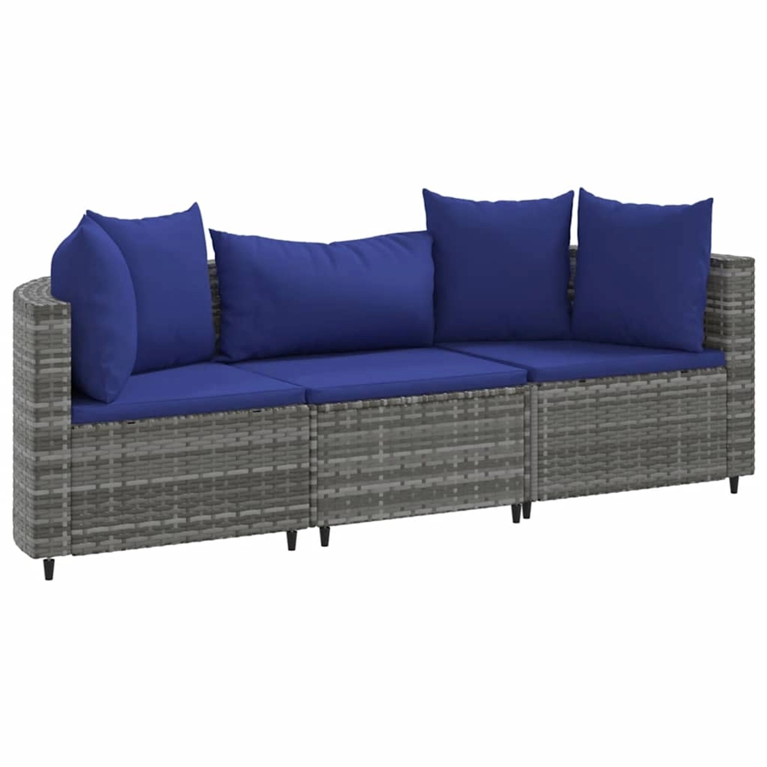 vidaXL 3-Tlg Garten-Sofagarnitur mit Kissen Grau Poly Rattan 3308455 günstig online kaufen