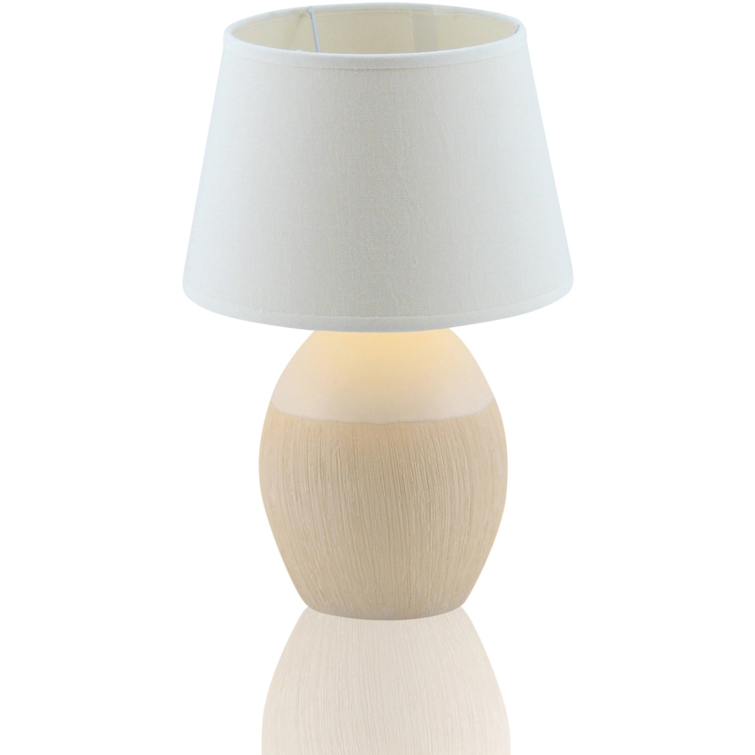 Weiße Näve Tischleuchte Sullivan aus Keramik und Textil, Ø 20 cm. Nachttischlampe mit Kippschalter.