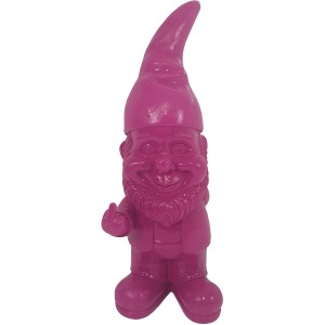 Magenta Zwerg mit Stinkefinger, 38 cm, als lustige Gartendeko.