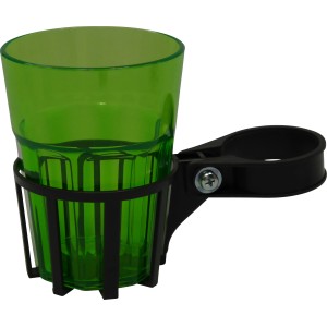 Getränkehalter für Hollywoodschaukel mit grünem Becher. Praktisches Zubehör.