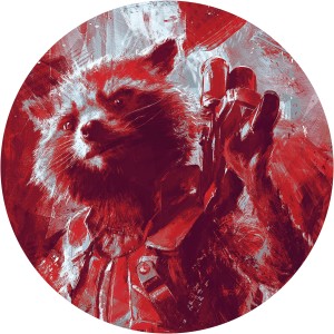 Runde Vliesfototapete mit Rocket Raccoon im Painting-Stil, selbstklebend, Ø 125 cm.