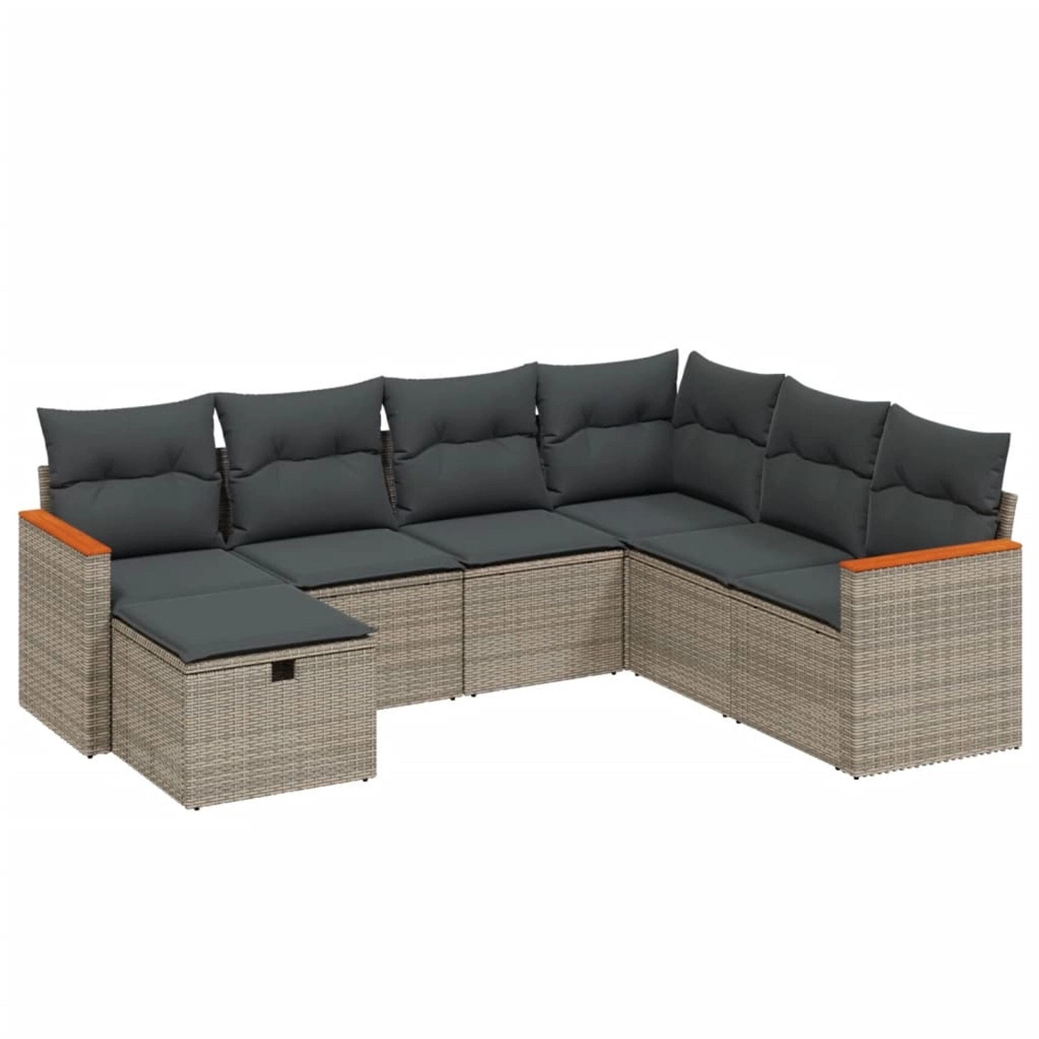 vidaXL 7-Tlg Garten-Sofagarnitur mit Kissen Grau Poly Rattan 3265330