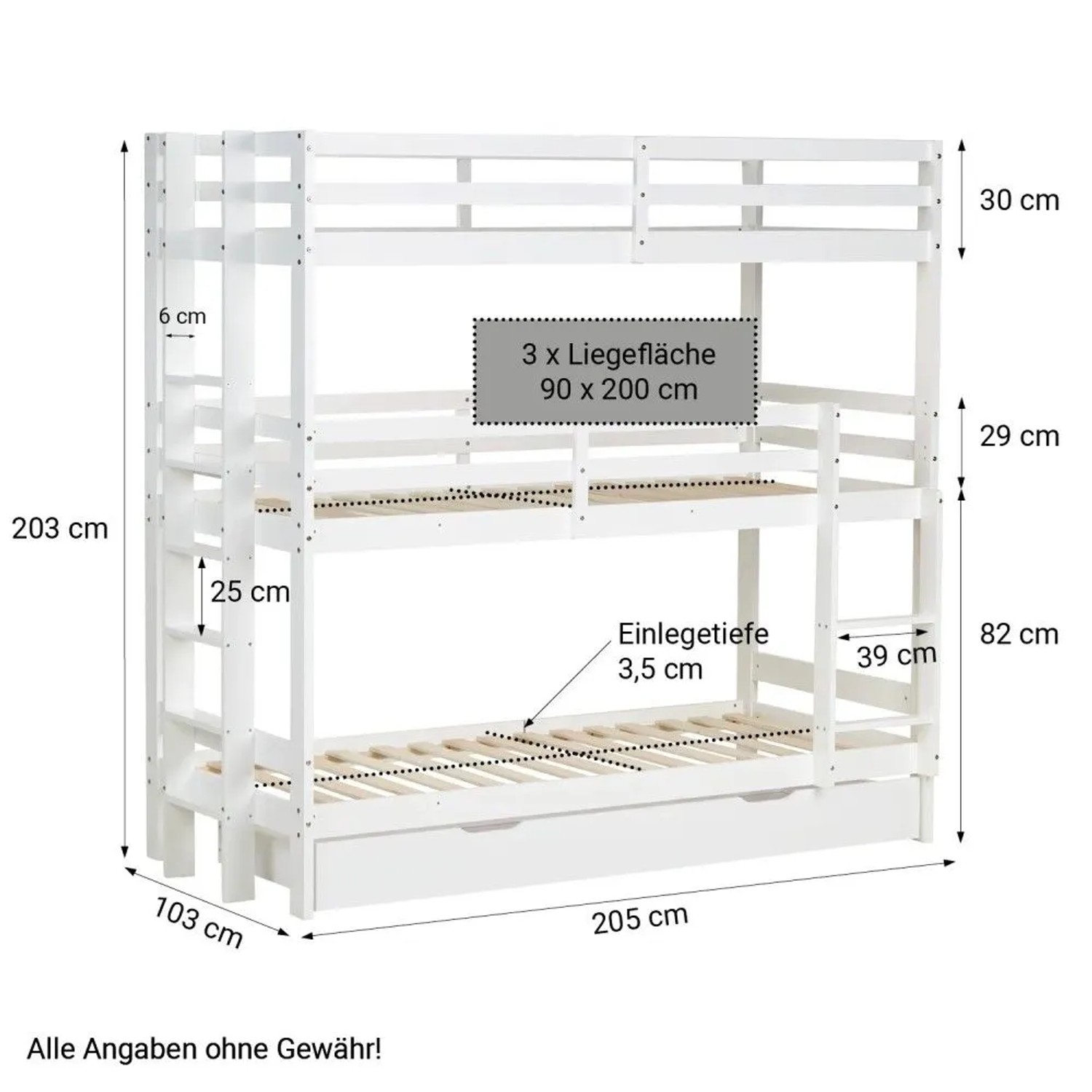 Homestyle4u Etagenbett mit Matratzen 90x200 cm Kinderbett Dreifachbett Hochbett Bettkasten_4