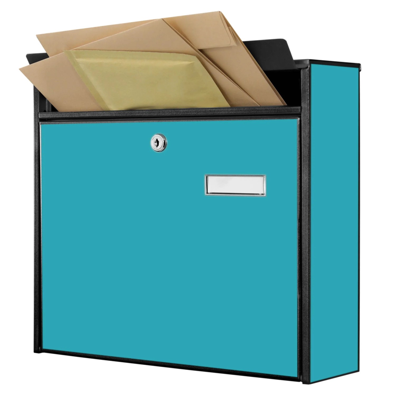 Banjado Briefkasten in Schwarz/Türkis mit Briefen, inkl. Montagematerial und 2 Schlüsseln.