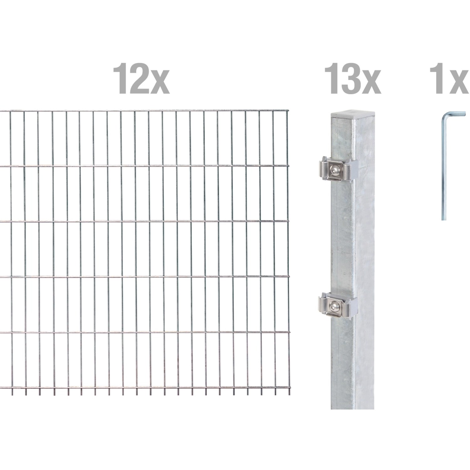 Metallzaun Grund-Set Doppelstabmatte feuerverzinkt 12 x 2 m x 1 m günstig online kaufen