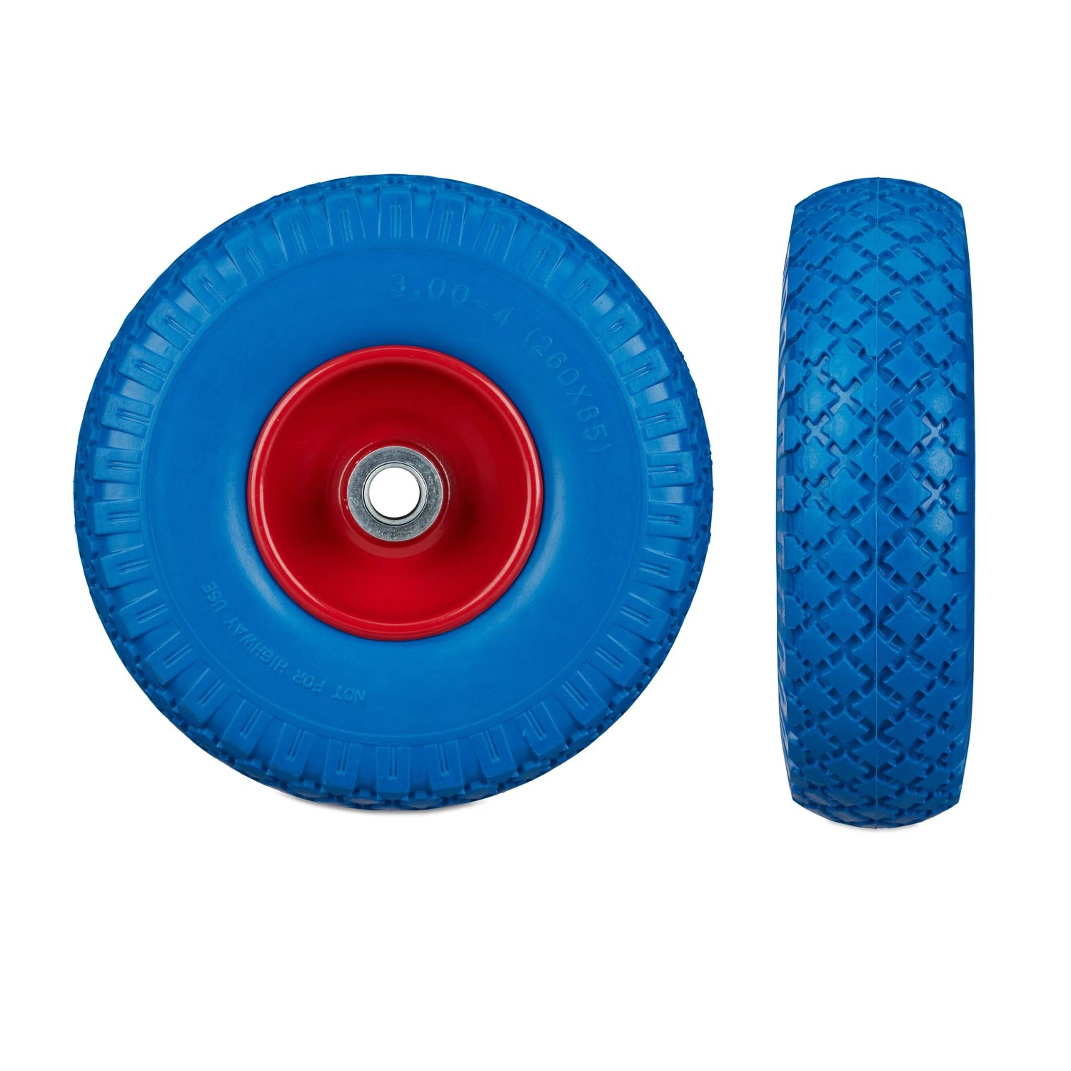 Relaxdays 2er Sackkarrenrad Set Stahl Blau Rot Pannensicher 26 cm x 8,5 cm