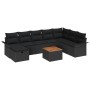 Schwarzes 9-teiliges Garten-Sofa-Set aus Poly Rattan mit Kissen und Tisch von vidaXL.