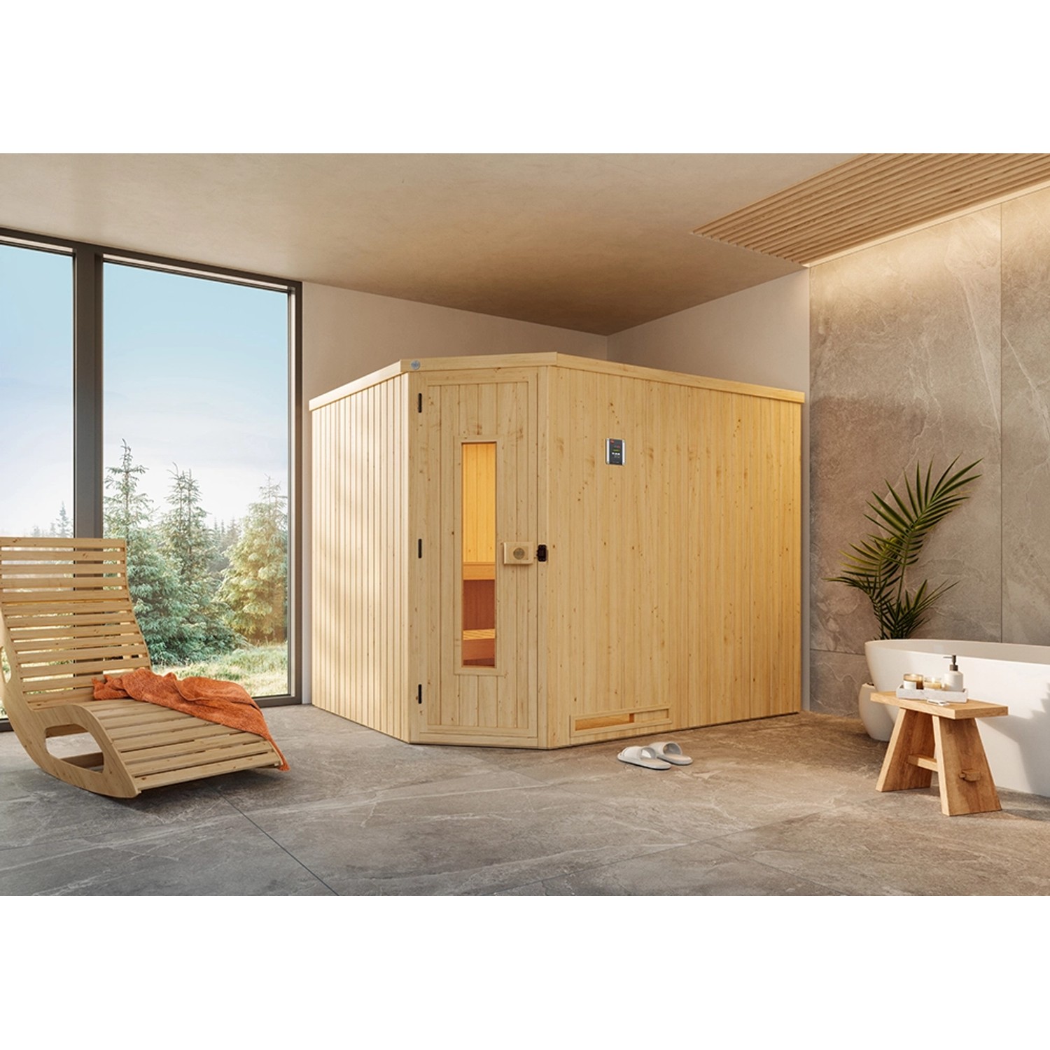 Weka Element-Ecksauna Varberg Gr. 4 HT ohne Ofen Naturbelassen 244 x 194 cm günstig online kaufen