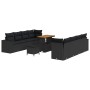 Schwarzes 11-teiliges vidaXL Garten-Sofa-Set aus Poly Rattan mit Tisch und Hockern.