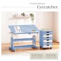 Blauer Tectake Schreibtisch mit Rollcontainer und 6 Schubladen aus Holz.
