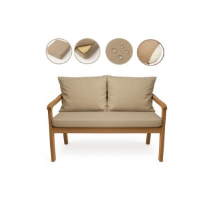 Beige Bankauflage mit 2 Rückenkissen für 2-Sitzer Gartenbank, 100x50 cm + 2x 50x56 cm.