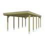 Skan Holz Carport Friesland aus grün imprägniertem Nadelholz mit Flachdach und Stahl-Dachplatten.