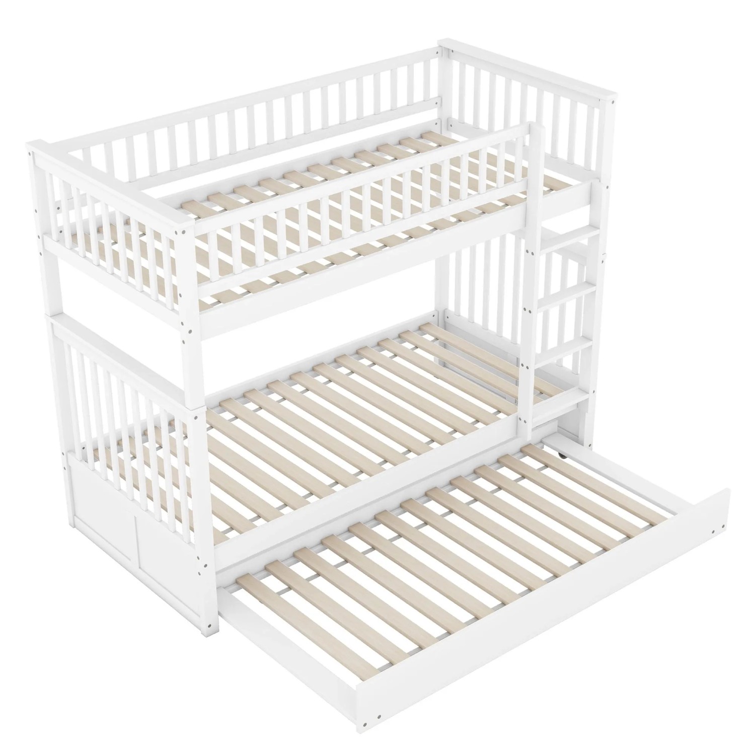 okwish Dreierbetten Etagenbetten 90×200 Kinderbett mit Ausziehbett Hohe Geländer und Stabile Treppe ohne Matratze